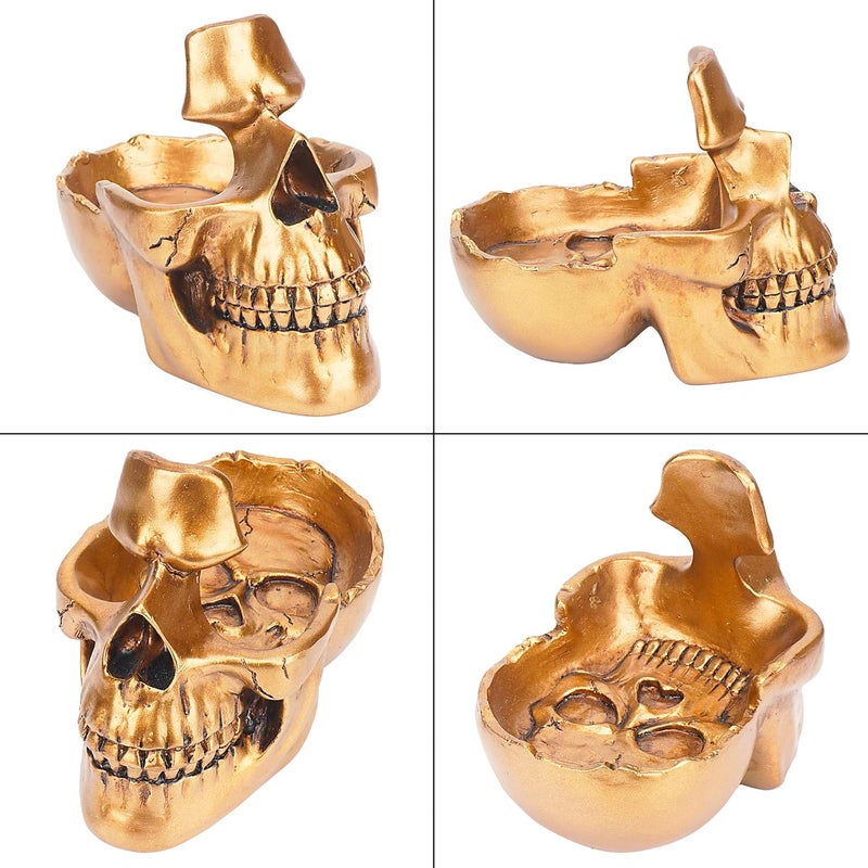 BUNCHBRAVO Skull Glasses Holder with Tray - Gothic Resin Eyeglasses Stand and Sunglasses Organizer for Entryway, Home, Office, Desk, Gold Tone - Image 2